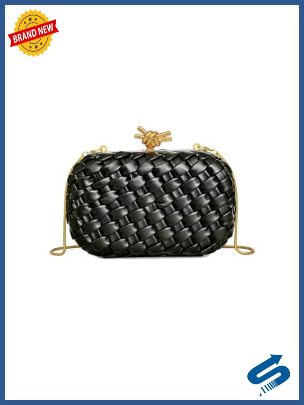 Handwoven Clutch Evening Bag - Structured PU Leather Purse with Chain Strap